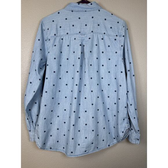 Old Navy Shirt Womens Polka Large Dot The Classic Shirt Chambray Blue Button Up - Picture 6 of 8